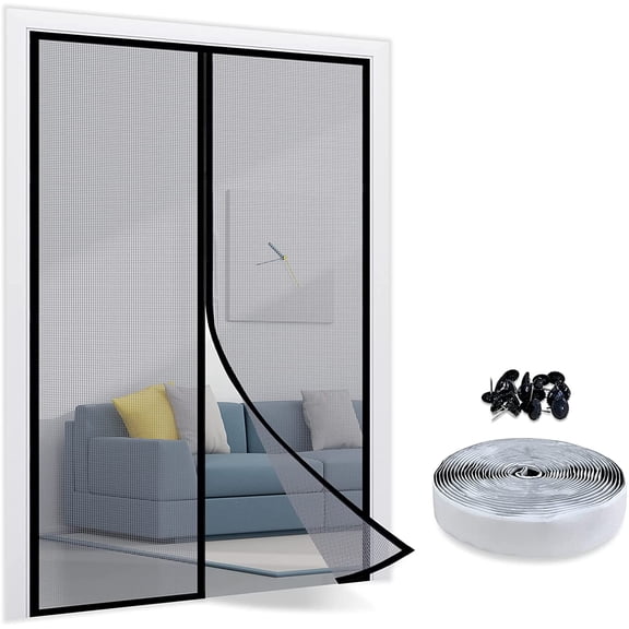 TheFitLife Fiberglass ic Screen Door - Heavy Duty Mesh Curtain with Full Frame Hook and Loop Powerful s That Snap Shut Automatically (38"x83" Fits Door Size up to 36"x82" Max)