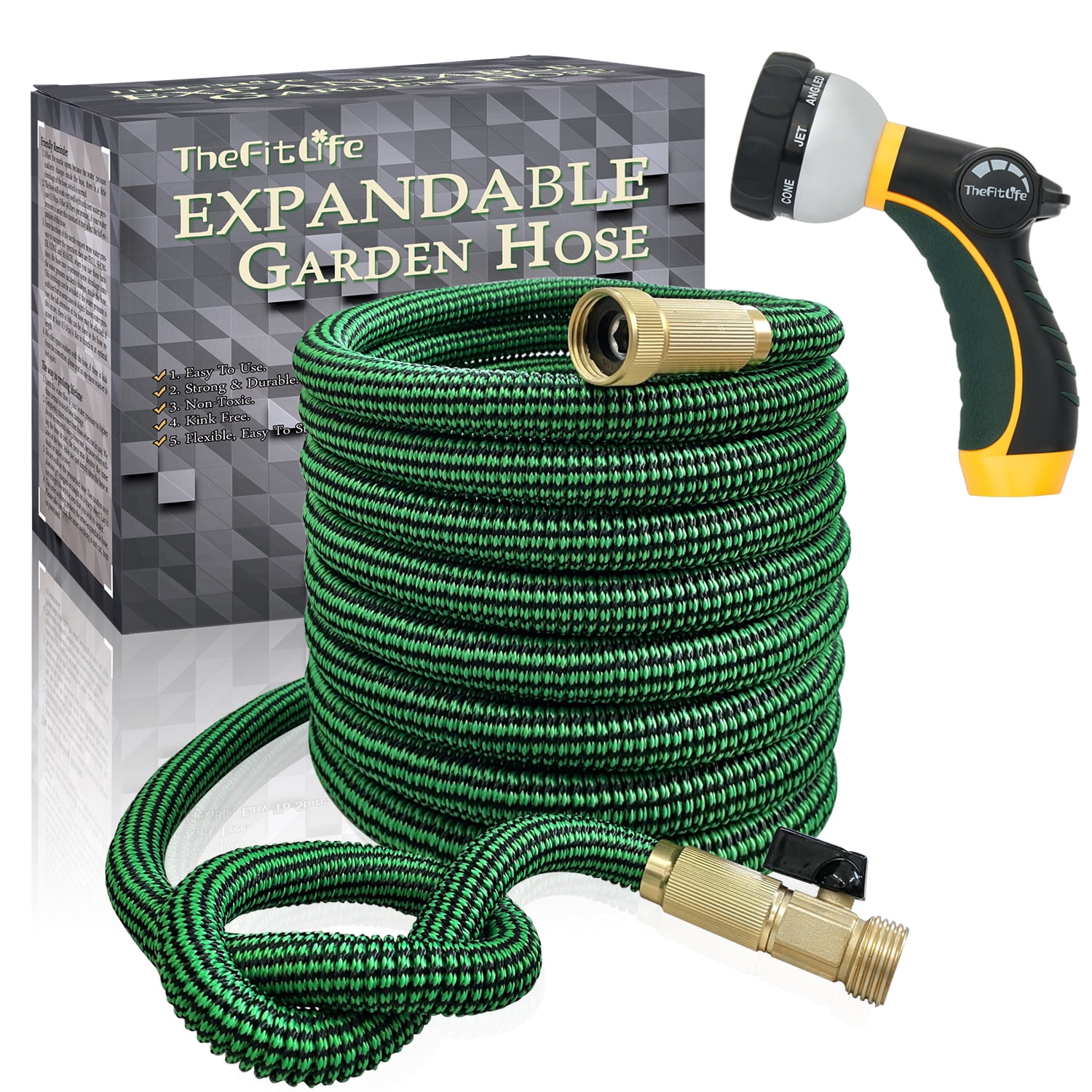 TheFitLife 100FT Expandable Garden Hose - 13-Layer Latex, Retractable ...