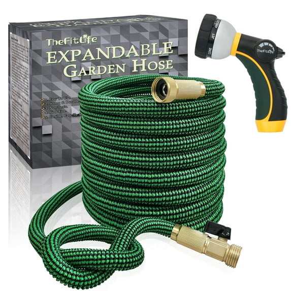 TheFitLife Flexible and Expandable Garden Hose 50FT - 13-Layer Latex Water Hose with Retractable Fabric, Solid Brass Fittings and Nozzle, Kink Free, Lightweight, Collapsible Expending Hose