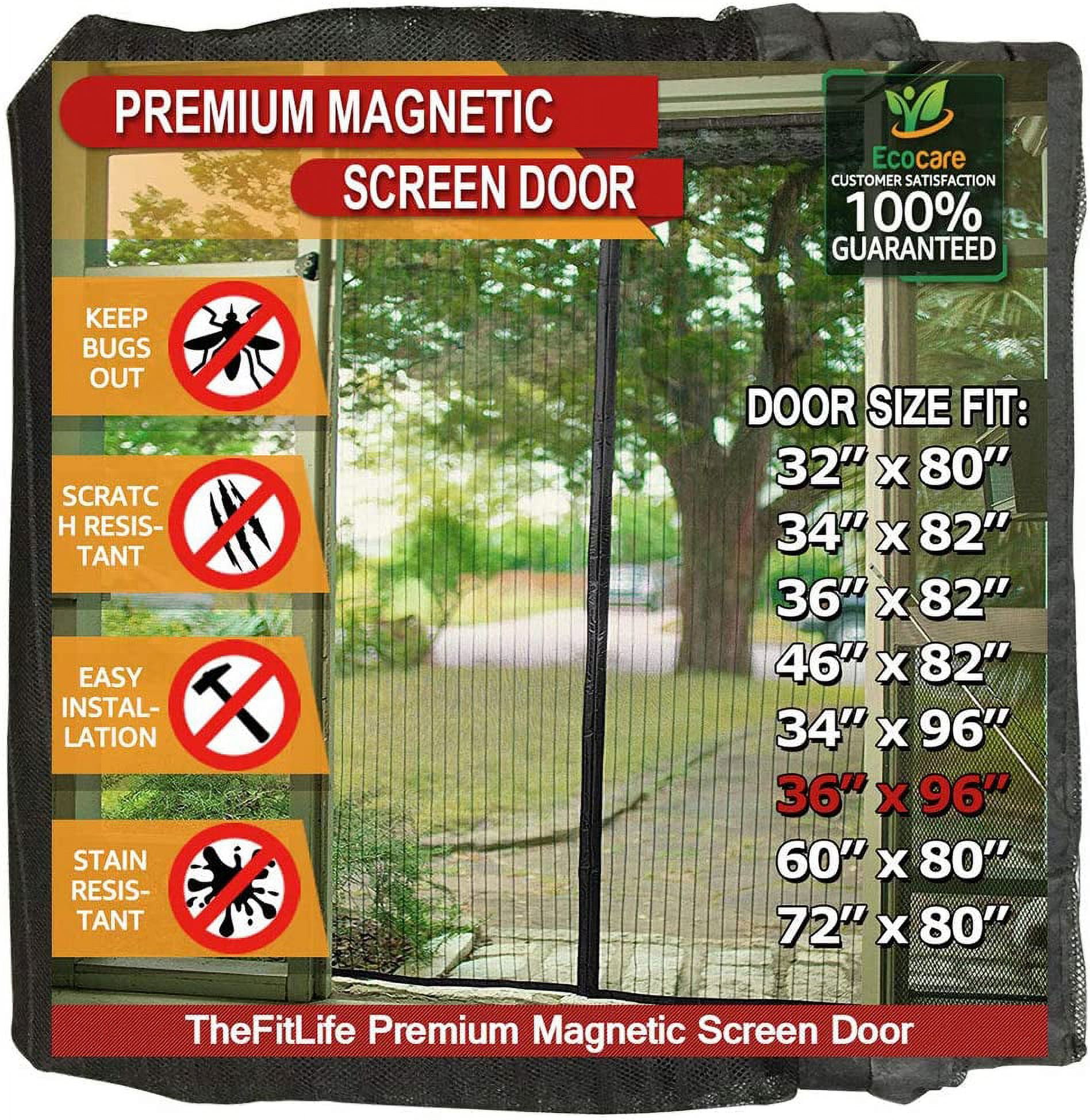 TheFitLife Magnetic Door Screen - Mesh Curtain, Black (38''x97'' - Fits ...