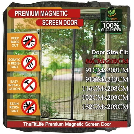 TheFitLife Magnetic Screen Door - Heavy Duty Mesh Curtain with Full Frame Hook and Loop Powerful Magnets That Snap Shut Automatically (36"x83" Fits Door Size up to 34"x82", Black)