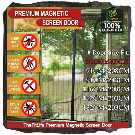 TheFitLife Magnetic Screen Door - Heavy Duty Mesh Curtain with Full Frame Hook and Loop Powerful Magnets That Snap Shut Automatically (36"x83" Fits Door Size up to 34"x82", Black)