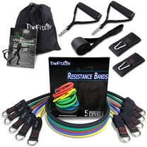 TheFitLife Resistance Bands with Handles - 5 Fitness Workout Bands Stackable up to 150 lbs, Exercise Tubes with Large Handles, Ankle Straps, Door Anchor, Carry Bag(150lbs)