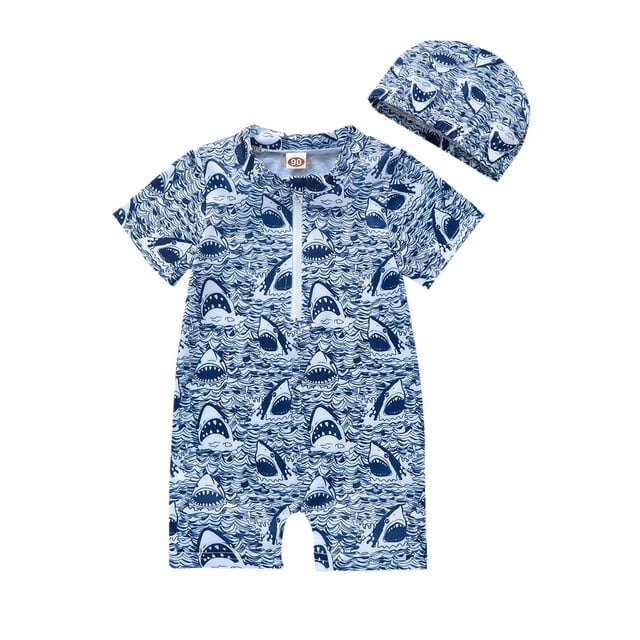 TheFound Infant Toddler Baby Boy Shark One Piece Swimsuit Short Sleeve