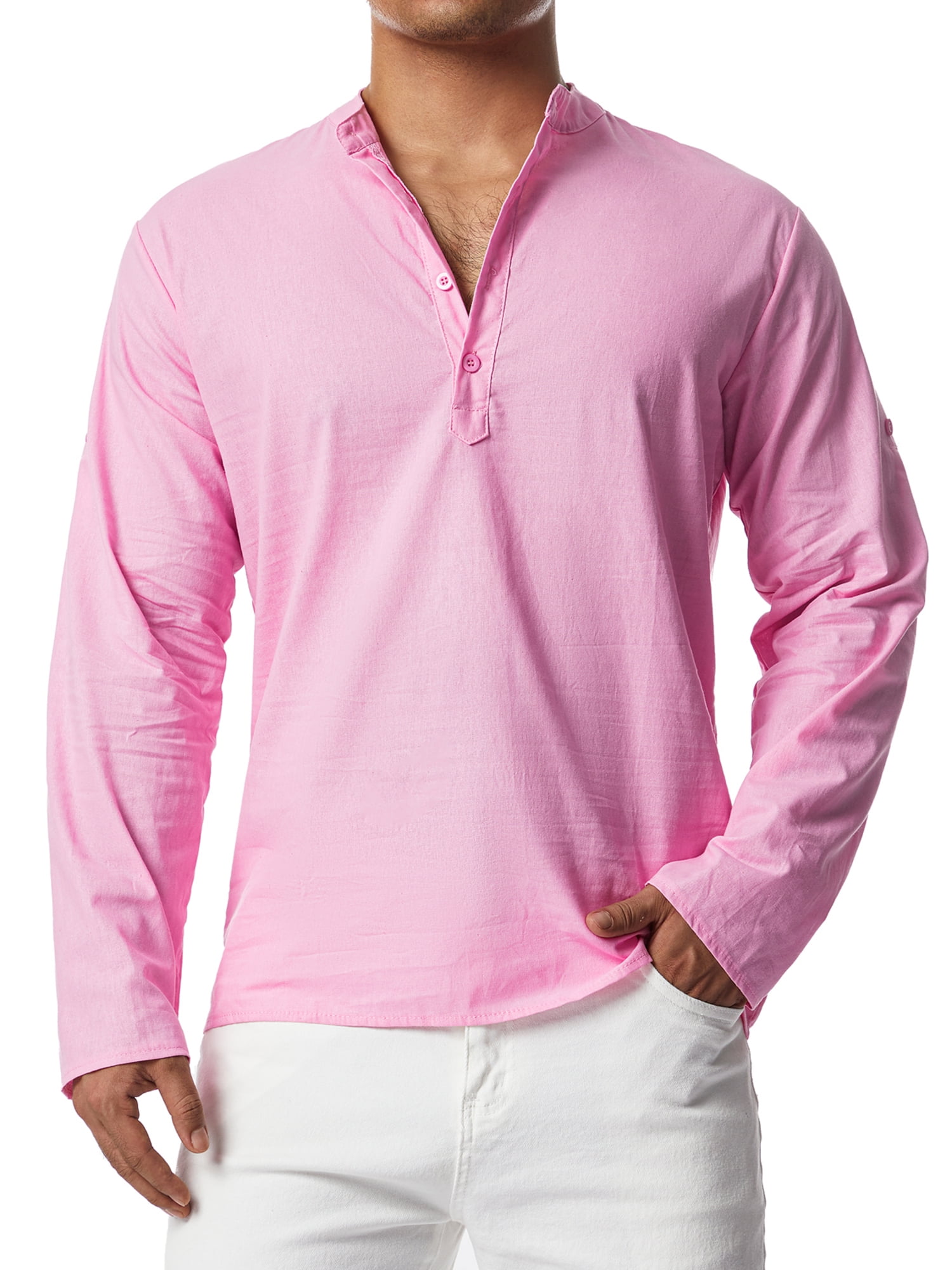 Light Pink Cotton Mens Full Sleeve Plain Shirt