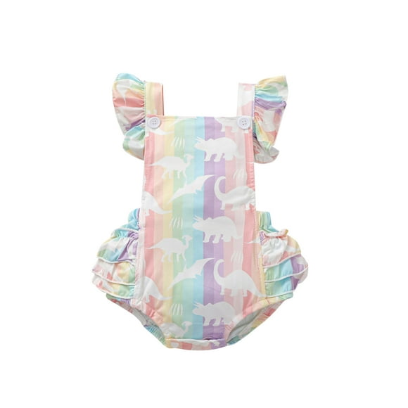 TheFound Newborn Infant Baby Girl Dinosaur Clothes Ruffled Backless Romper Rainbow Bodysuit Top Summer Outfits