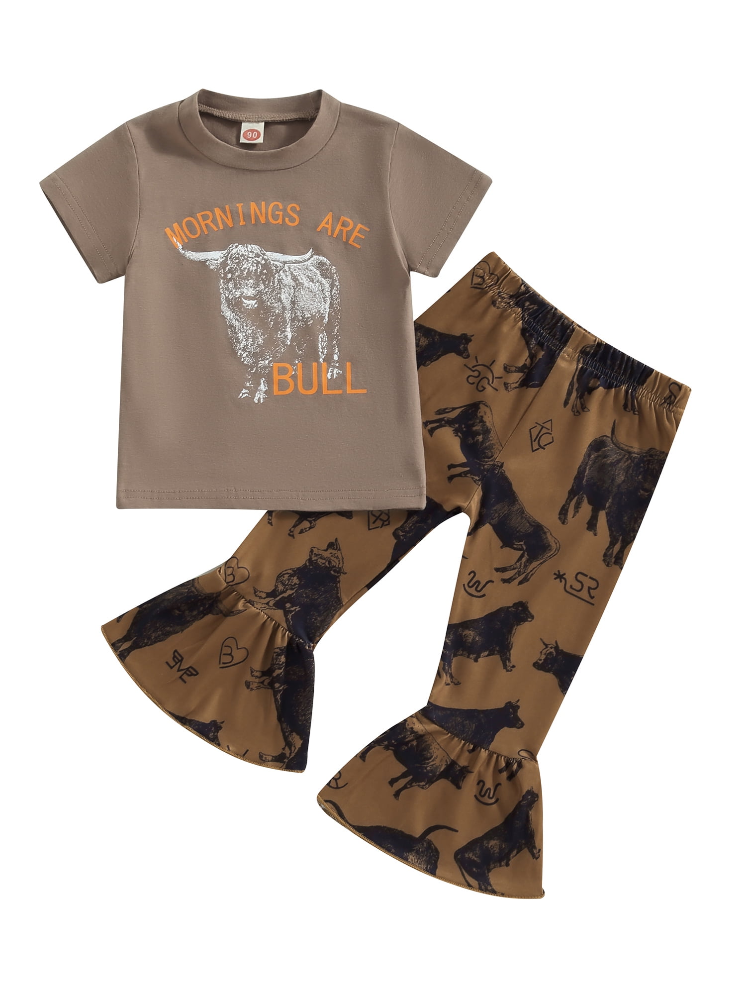 TheFound Toddler Baby Girl Western Clothes Kids Short Sleeve Cow Print