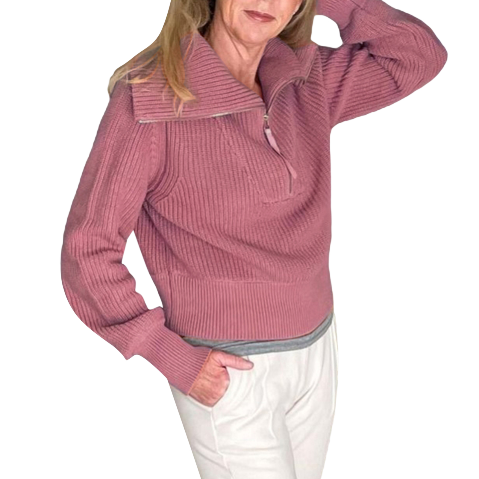 TheFound Women Oversized Half Zip Sweater Long Sleeve Turtleneck Knitted  Pullovers Fall Winter Vintage Knitwear Sweatshirt Dark Pink S - Walmart.com