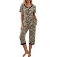 thumbnail image 1 of TheFound Women Pajama Sets Short Sleeve V-Neck Sleepwear Top with Capri Pants Summer Pjs Loungewear Set, 1 of 6