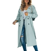 TheFound Women's Waterproof Double-Breasted Trench Coat Classic Lapel Overcoat Slim Outerwear Coat with Belt