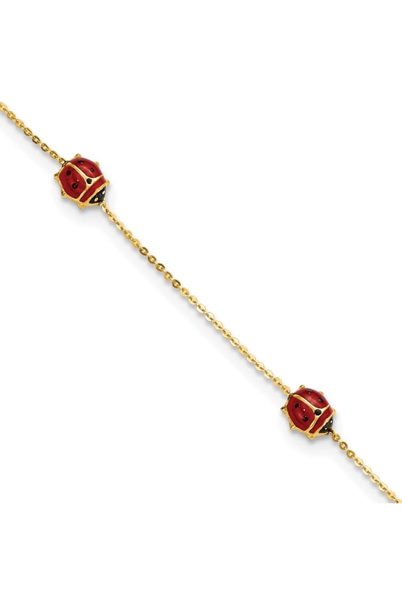 TheJewelryHut 14K Polished Enameled Ladybugs 6.5in w/.75in ext. Bracelet