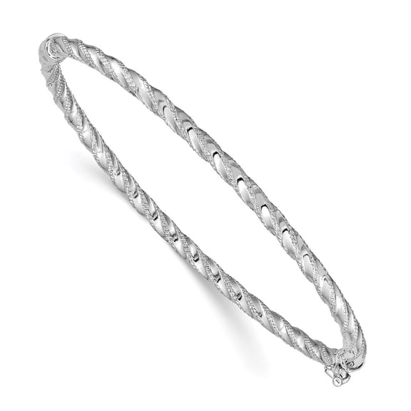 TheJewelryHut 14K WG Polished Textured Hinged Bangle Bracelet