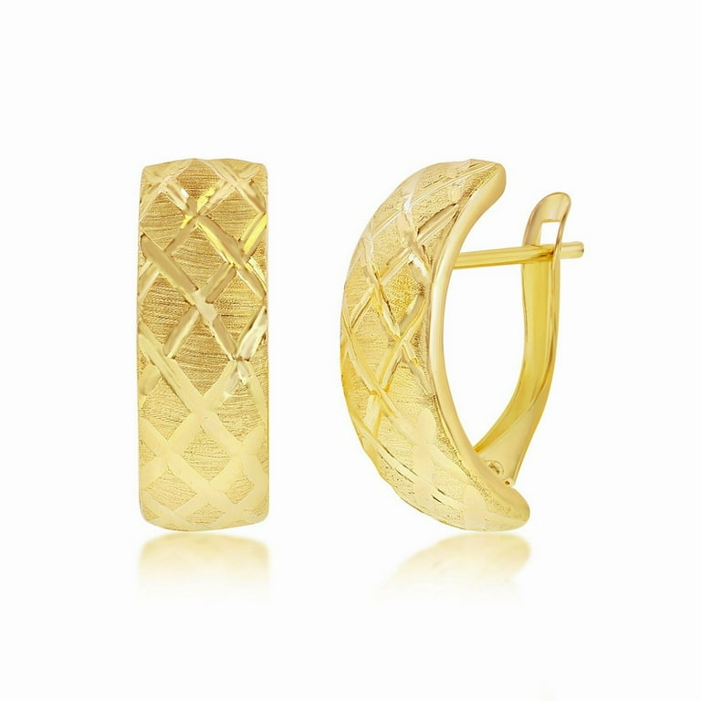 TheJewelryHut Designer 14K Yellow Gold Checkered Hoop Earrings - Main Image