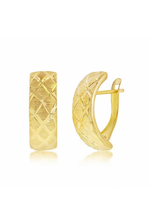 TheJewelryHut Designer 14K Yellow Gold Checkered Hoop Earrings