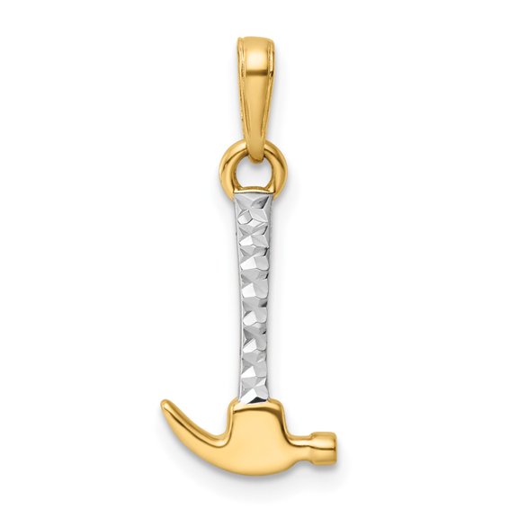 TheJewelryHut Designer 14K and White Rhodium D/C Hammer Pendant