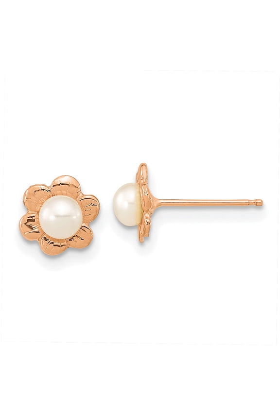 TheJewelryHut Designer 14k Rose Gold 3-4mm Button White FWC Pearl Flower Earrings