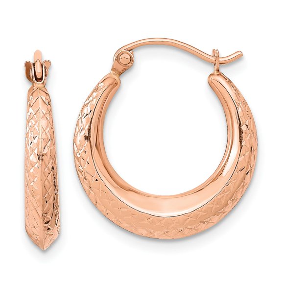 TheJewelryHut Designer 14k Rose Gold Textured Hollow Hoop Earrings