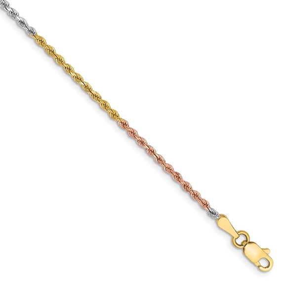TheJewelryHut Designer 14k Tri-Color 1.75mm Diamond-cut Rope Chain Anklet