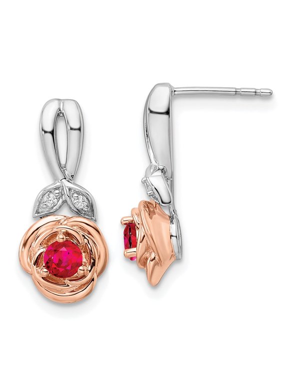 TheJewelryHut Designer 14k Two-tone White & Rose Ruby and Diamond Flower Post Earrings