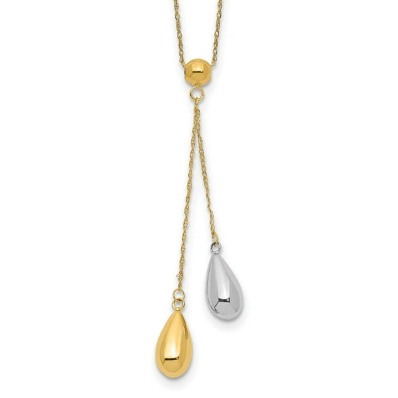 TheJewelryHut Designer 14k Yellow and White Gold Teardrop Puff Lariat Necklace
