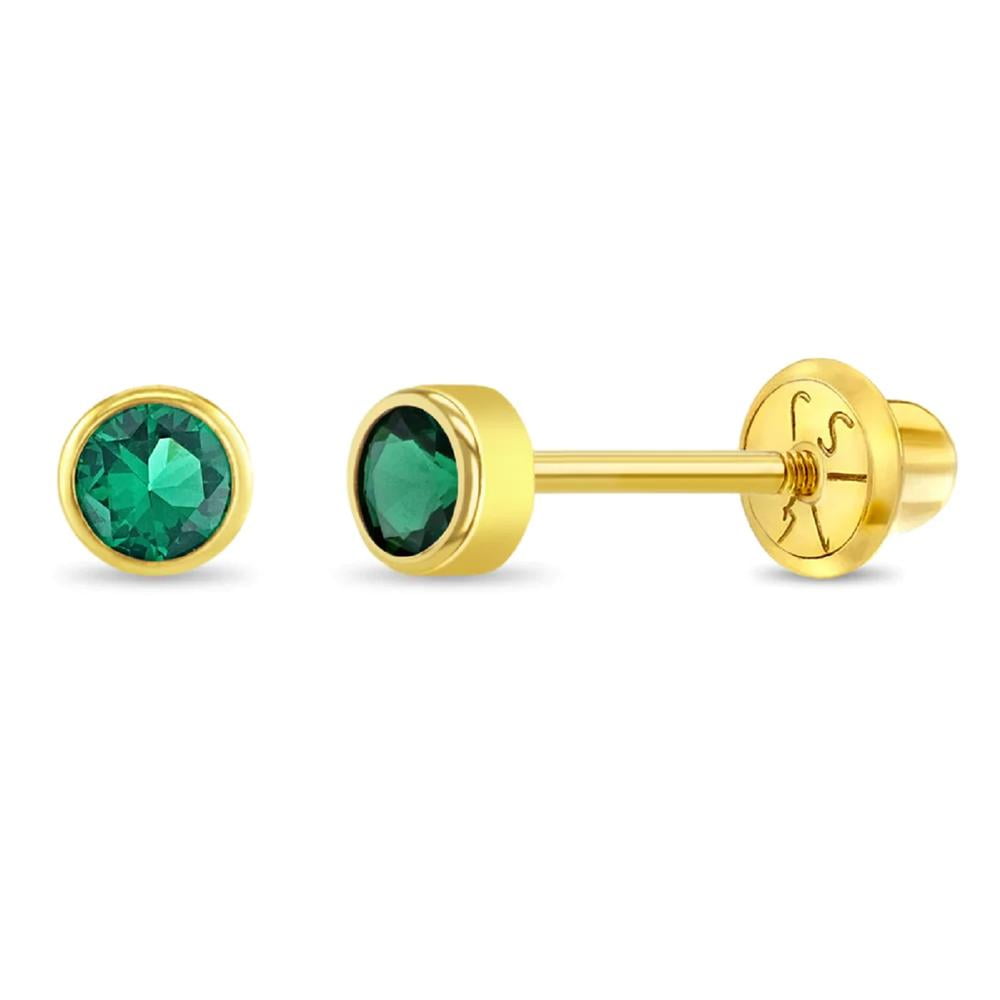 TheJewelryHut Designer CZ BirthStone Children Yellow Gold Earrings