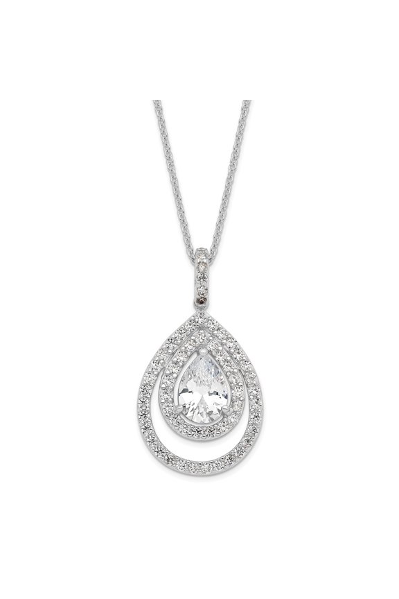 TheJewelryHut Designer SS Cheryl M Rhodium-plated Pear Shaped CZ Double Halo Necklace