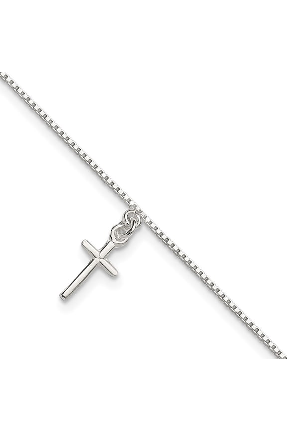 TheJewelryHut Designer Sterling Silver 10 in Solid Polished Cross on Box Chain Anklet