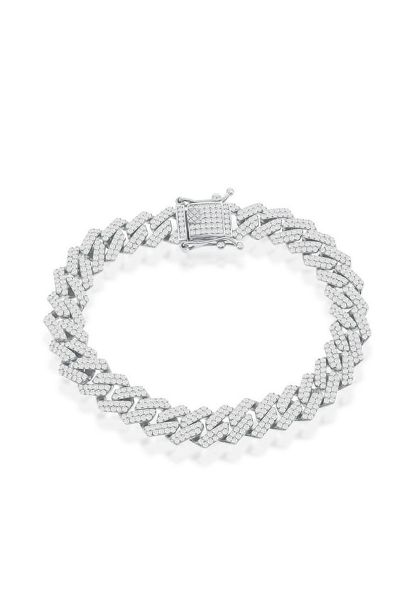 TheJewelryHut Designer Sterling Silver 10mm Micro Pave Monaco Bracelet - Rhodium