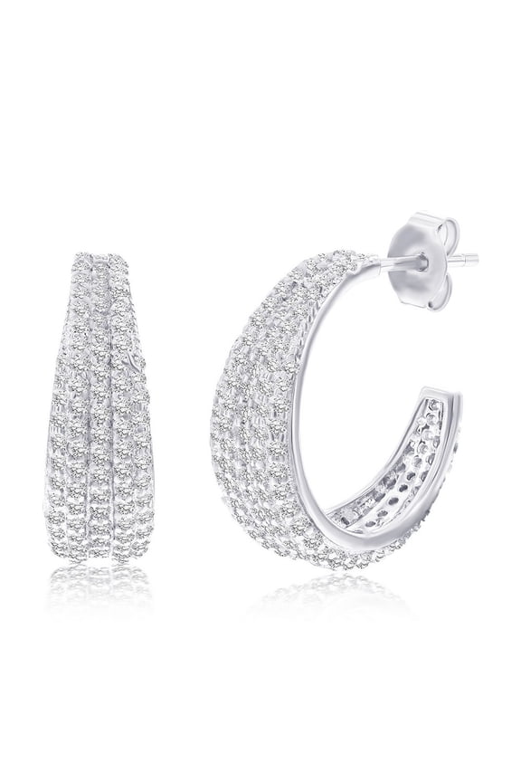 TheJewelryHut Designer Sterling Silver, 18MM Open Hoop CZ Earrings