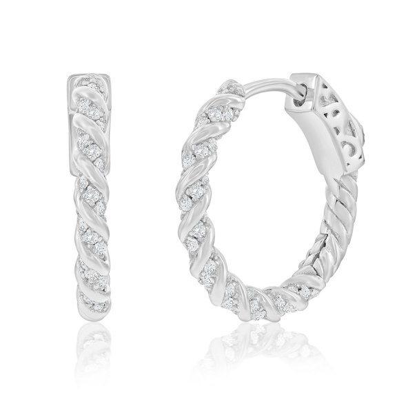 TheJewelryHut Designer Sterling Silver; 19mm Rope Design CZ Hoop Earrings