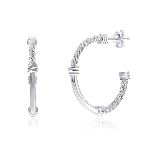 TheJewelryHut Designer Sterling Silver; 24mm Rope & Polished Half Hoop Earrings
