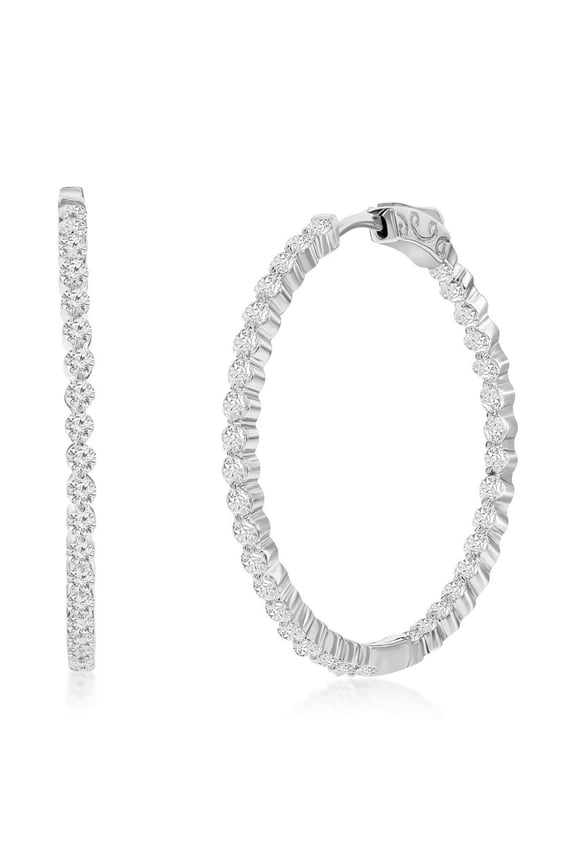 TheJewelryHut Designer Sterling Silver 35mm Inside-Outside Round CZ Hoop Earrings