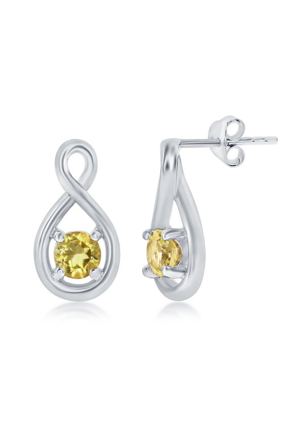 TheJewelryHut Designer Sterling Silver 4mm Round Gem Infinity Design Earrings - Citrine