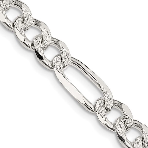 TheJewelryHut Designer Sterling Silver 7.25mm Pave Flat Figaro Chain