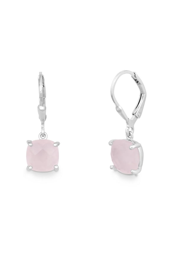 TheJewelryHut Designer Sterling Silver 8mm Square Rose Quartz Prong Set Drop Down Earrings