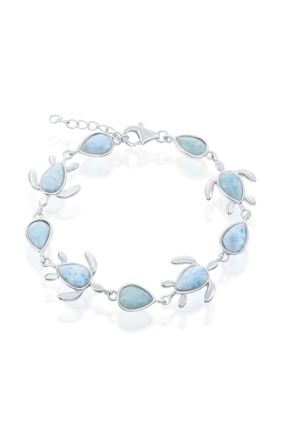 TheJewelryHut Designer Sterling Silver Alternating Larimar Turtle and Pear-Shaped Bracelet