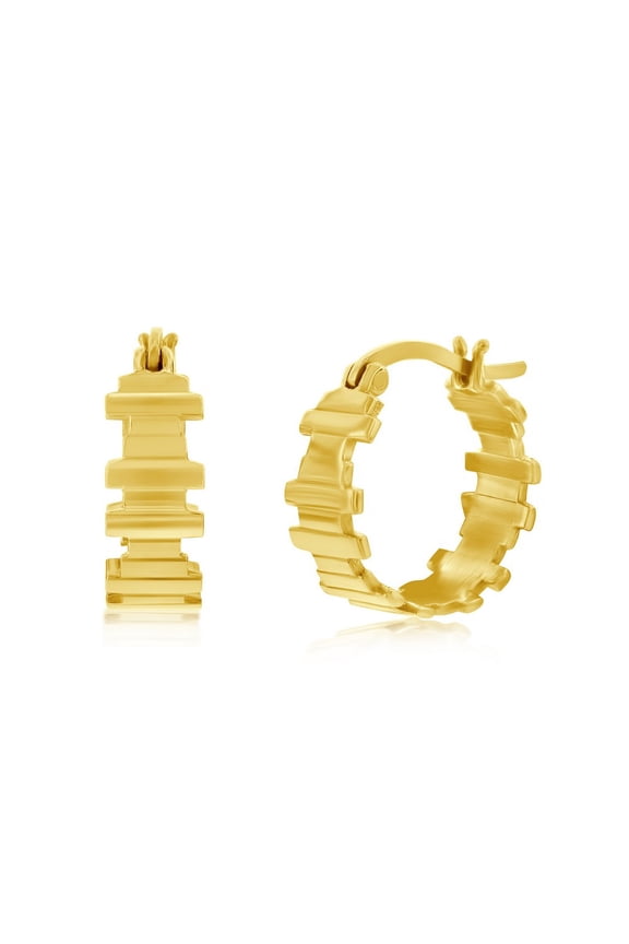 TheJewelryHut Designer Sterling Silver Alternating Lined Hoop Earrings - Gold Plated
