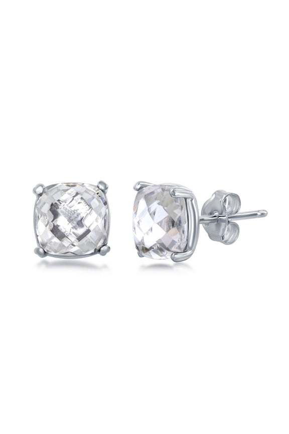 TheJewelryHut Designer Sterling Silver 'April Birthstone' Square GEM Stud Earrings - White Topaz