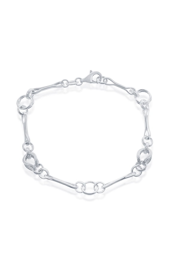 TheJewelryHut Designer Sterling Silver Bar and Circle Link Bracelet