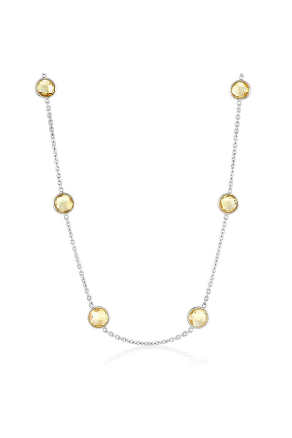 TheJewelryHut Designer Sterling Silver Bezel-Set 7mm Round Gemstone Station Necklace - Citrine (10.70cttw)