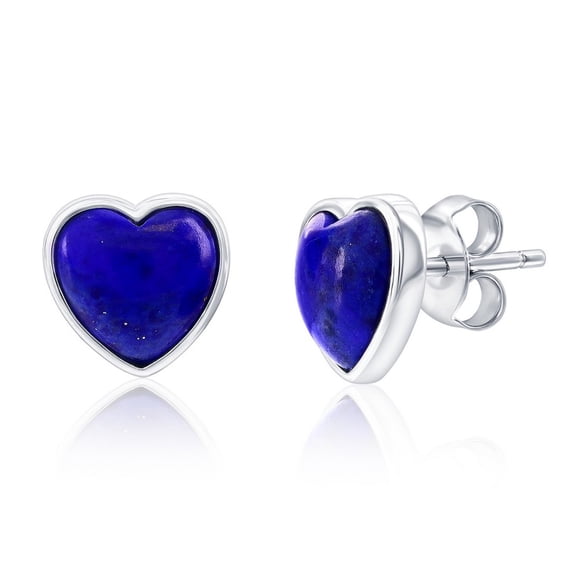 TheJewelryHut Designer Sterling Silver; Bezel-Set Heart Studs - Lapis