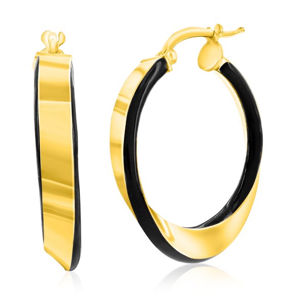 TheJewelryHut Designer Sterling Silver, Black Enamel Twist Hoop Earrings - Gold Plated