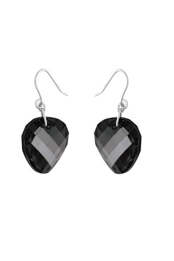 TheJewelryHut Designer Sterling Silver Black Wavy Circle Swarovski Crystal Earrings
