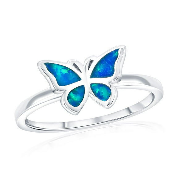 TheJewelryHut Designer Sterling Silver; Blue Opal Butterfly Ring