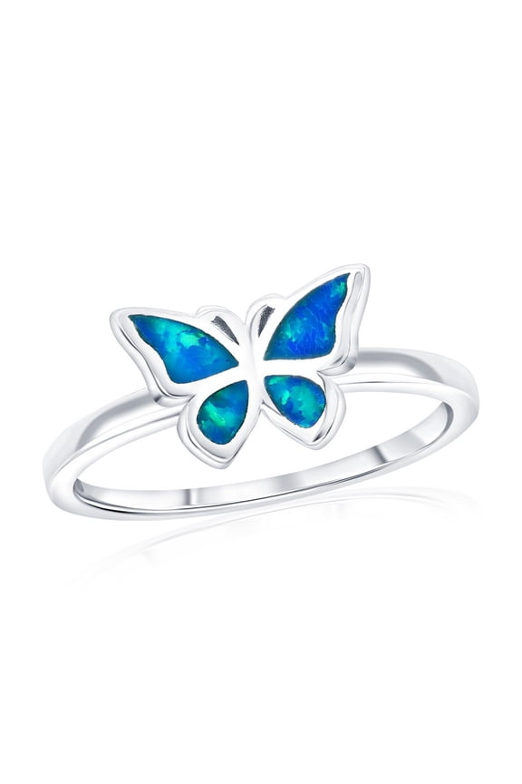 TheJewelryHut Designer Sterling Silver; Blue Opal Butterfly Ring