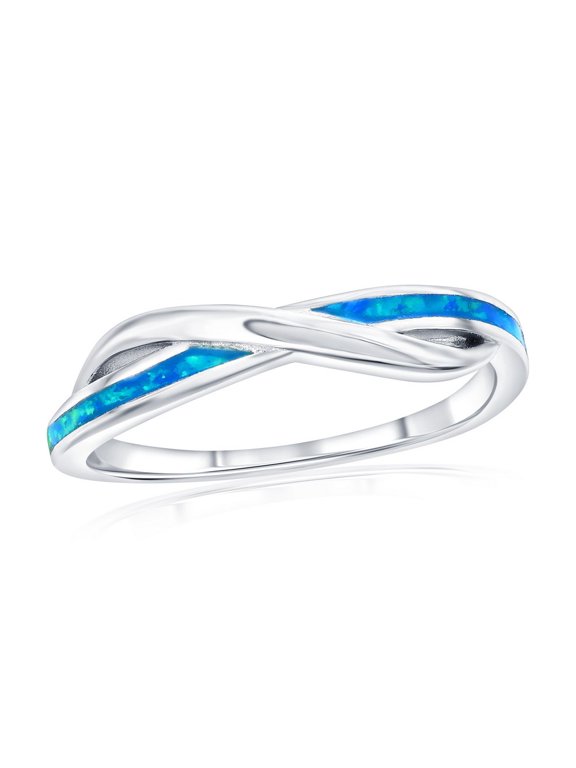 TheJewelryHut Designer Sterling Silver; Blue Opal Infinity Design Ring