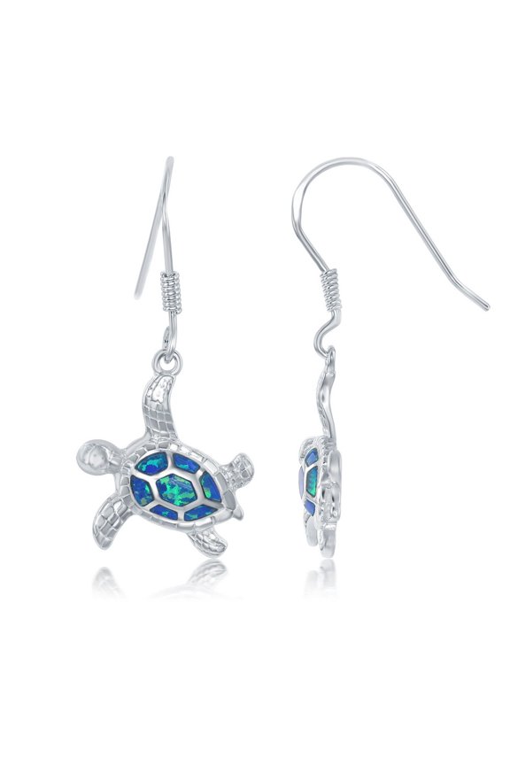 TheJewelryHut Designer Sterling Silver Blue Opal Inlay Turtle Earrings