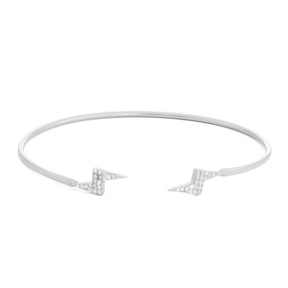 TheJewelryHut Designer Sterling Silver CZ Double Lighting Bolt Cuff Bangle