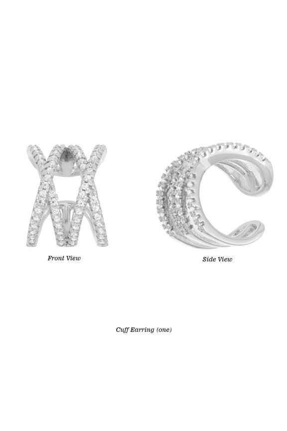 TheJewelryHut Designer Sterling Silver CZ Double X Ear Cuff - Single Earring