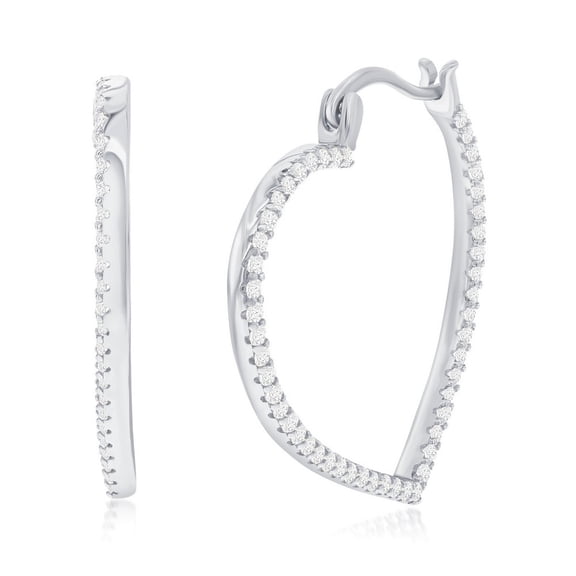 TheJewelryHut Designer Sterling Silver; CZ Heart 25MM Hoop Earrings